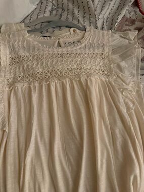 LOFT Cream Lace Yoke Flutter Top